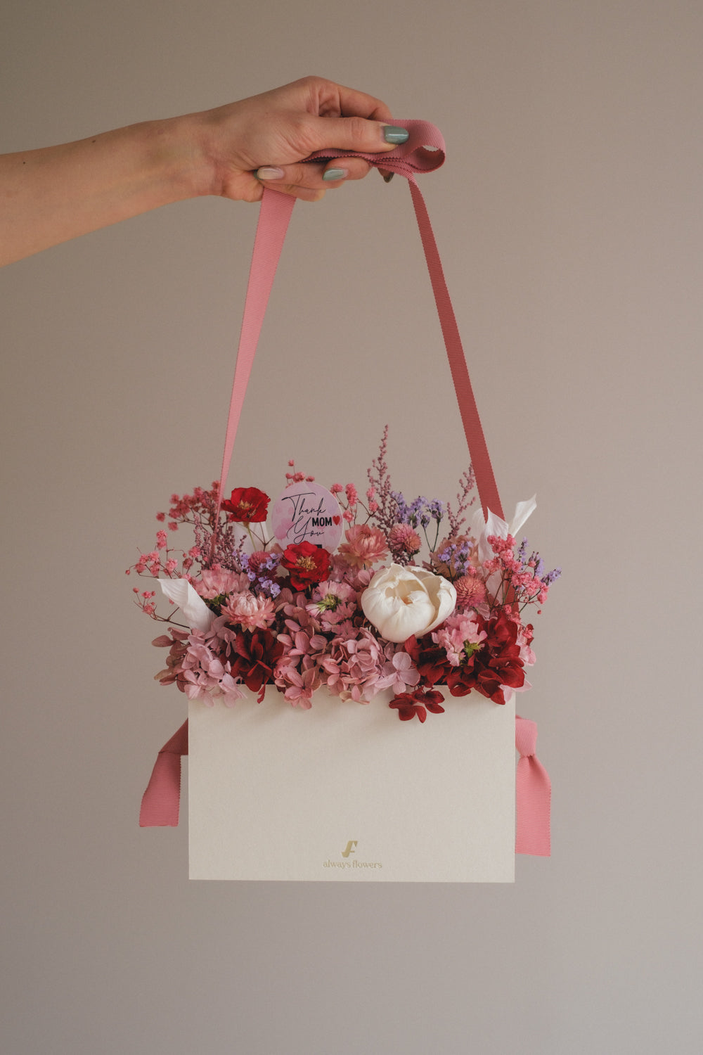 ◆母の日限定◆Flower BAG No.1/フラワーバッグアレンジ 5 Mom’s Colors Pink/ピンク ドライ&プリザーブドフラワー
