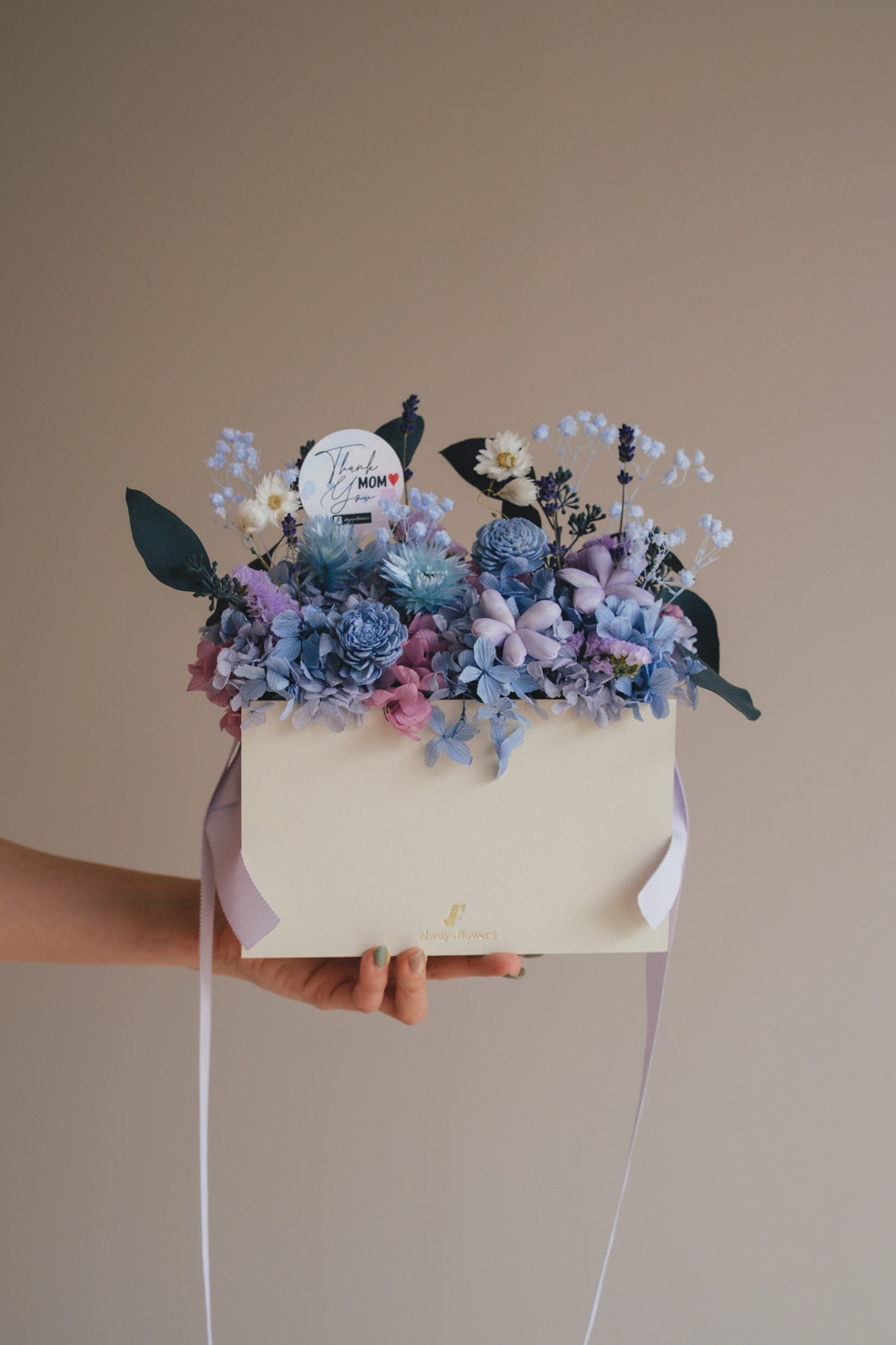 ◆母の日限定◆Flower BAG No.1/フラワーバッグアレンジ 5 Mom’s Colors Blue/ブルー ドライ&プリザーブドフラワー