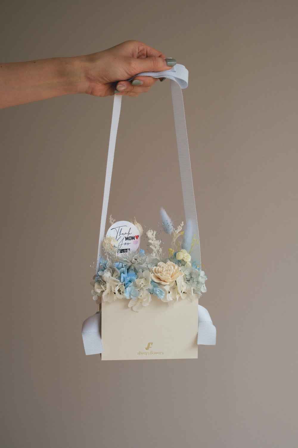 ◆母の日限定◆Flower BAG No.1/フラワーバッグアレンジ 5 Mom’s Colors White/ホワイト ドライ&プリザーブドフラワー