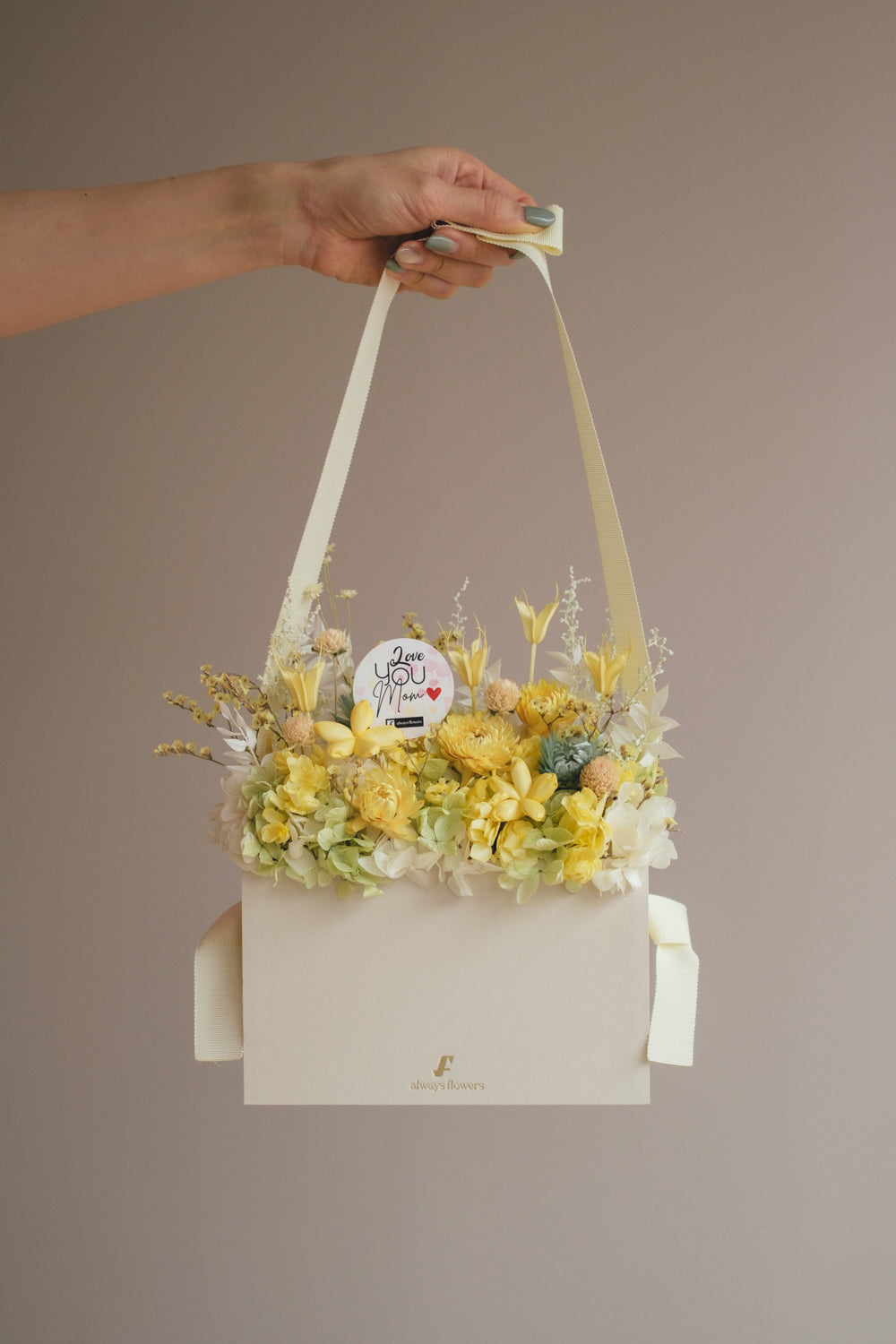 ◆数量限定◆Flower BAG No.1/フラワーバッグアレンジ 5 Mom’s Colors Yellow/イエロー ドライ&プリザーブドフラワー