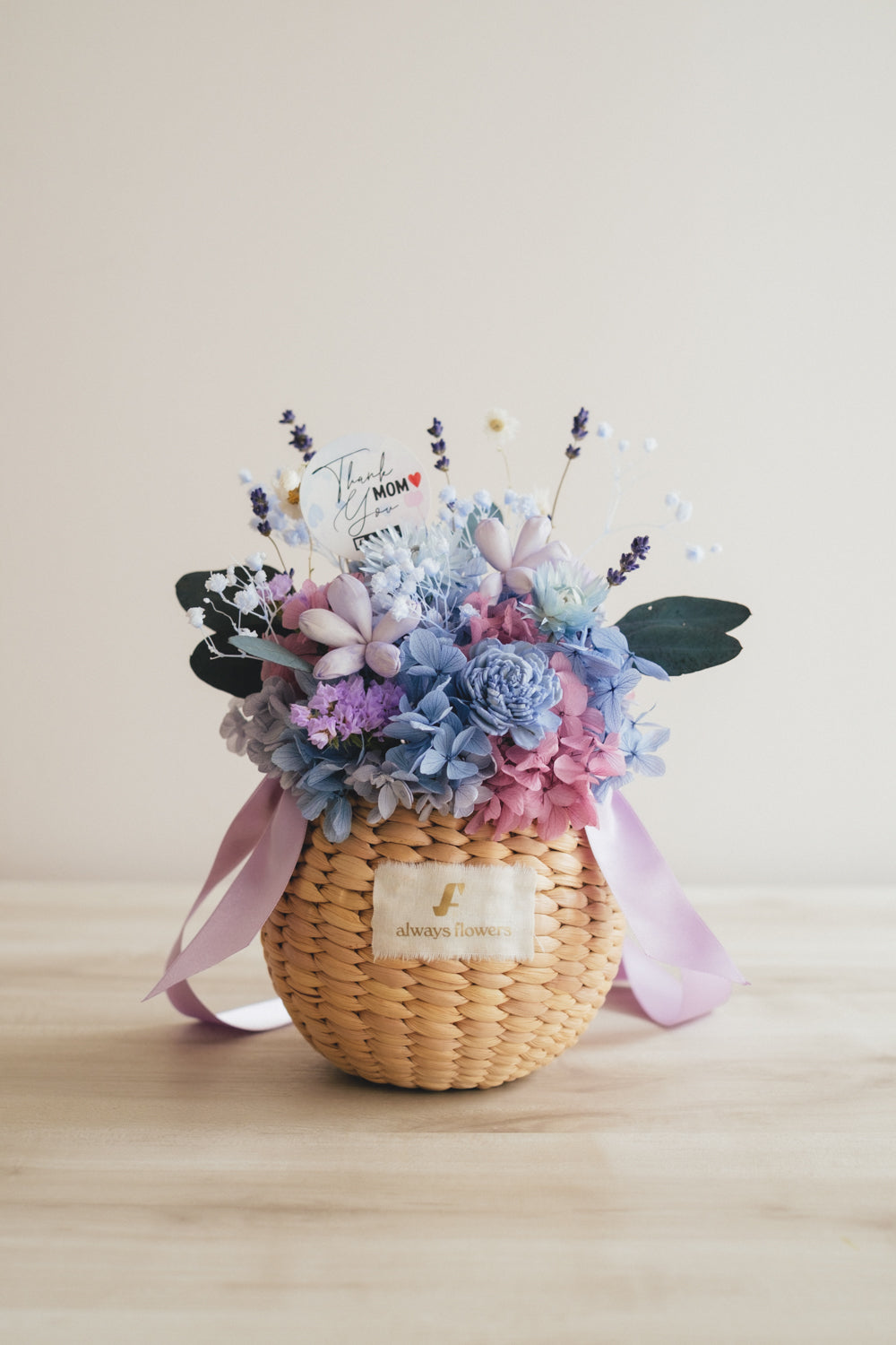 ◆母の日限定◆Flower BAG No.2/カゴバッグアレンジ 5 Mom’s Colors Blue/ブルー ドライ&プリザーブドフラワー