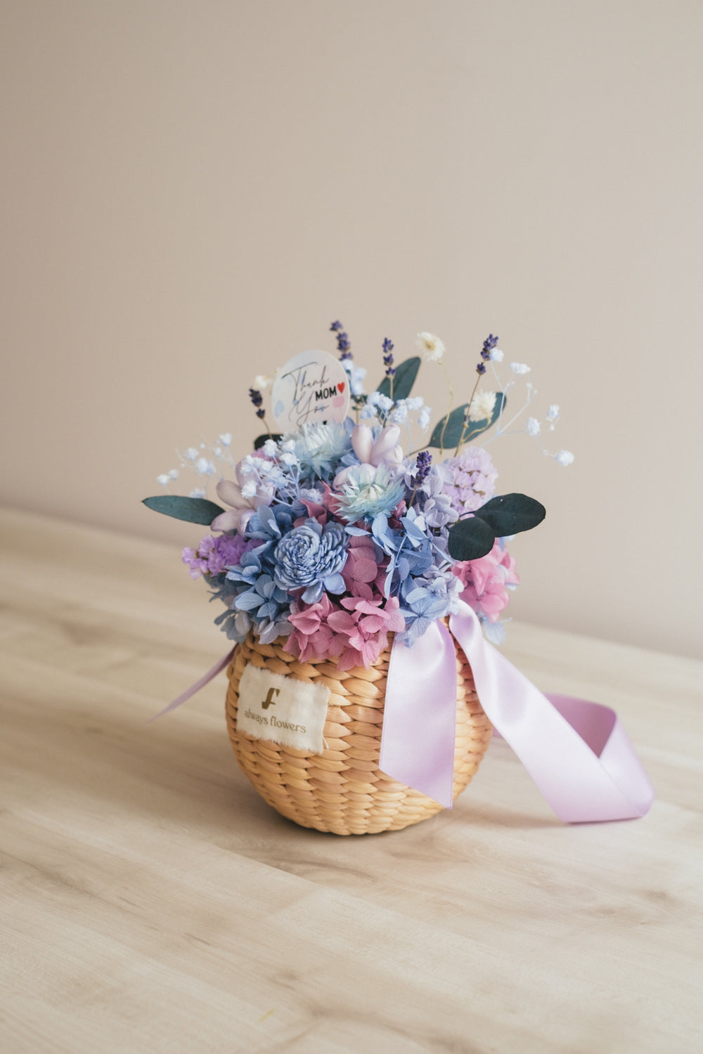 ◆母の日限定◆Flower BAG No.2/カゴバッグアレンジ 5 Mom’s Colors Blue/ブルー ドライ&プリザーブドフラワー