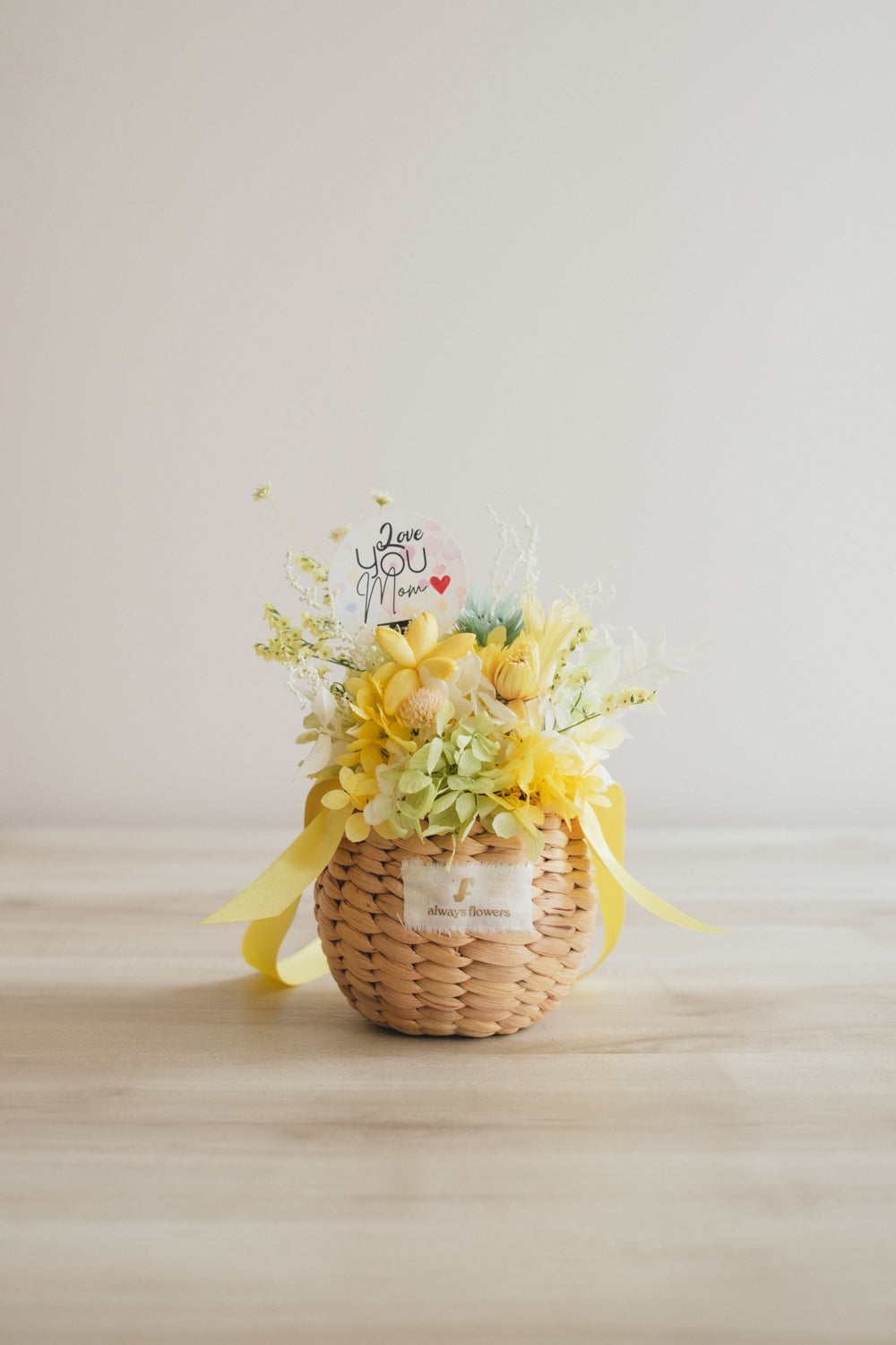 ◆数量限定◆Flower BAG No.2/カゴバッグアレンジ 5 Mom’s Colors Yellow/イエロー ドライ&プリザーブドフラワー
