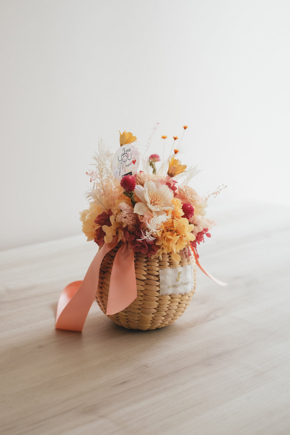 ◆母の日限定◆Flower BAG No.2/カゴバッグアレンジ 5 Mom’s Colors Orange/ドライ&プリザーブドフラワー