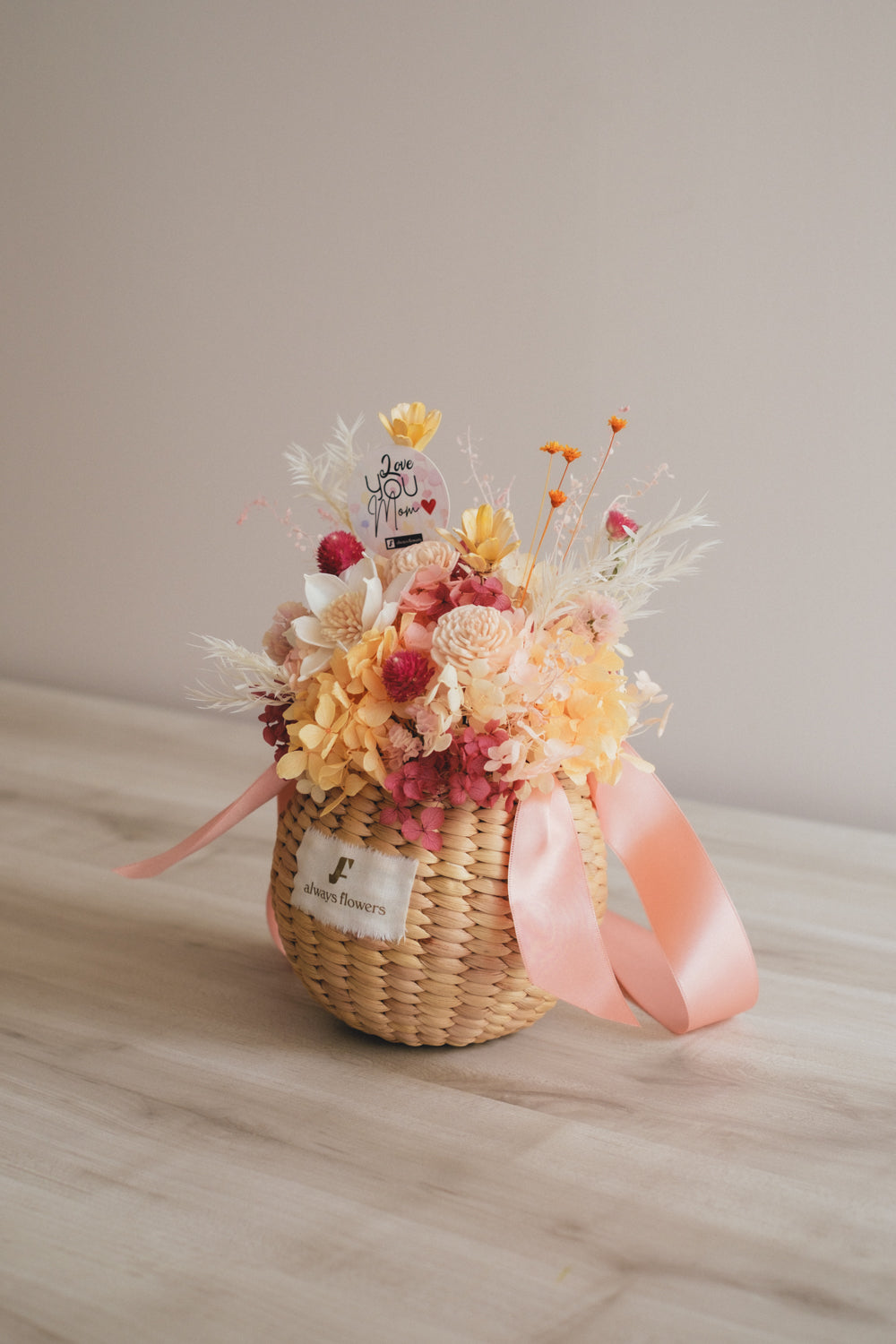 ◆母の日限定◆Flower BAG No.2/カゴバッグアレンジ 5 Mom’s Colors Orange/ドライ&プリザーブドフラワー