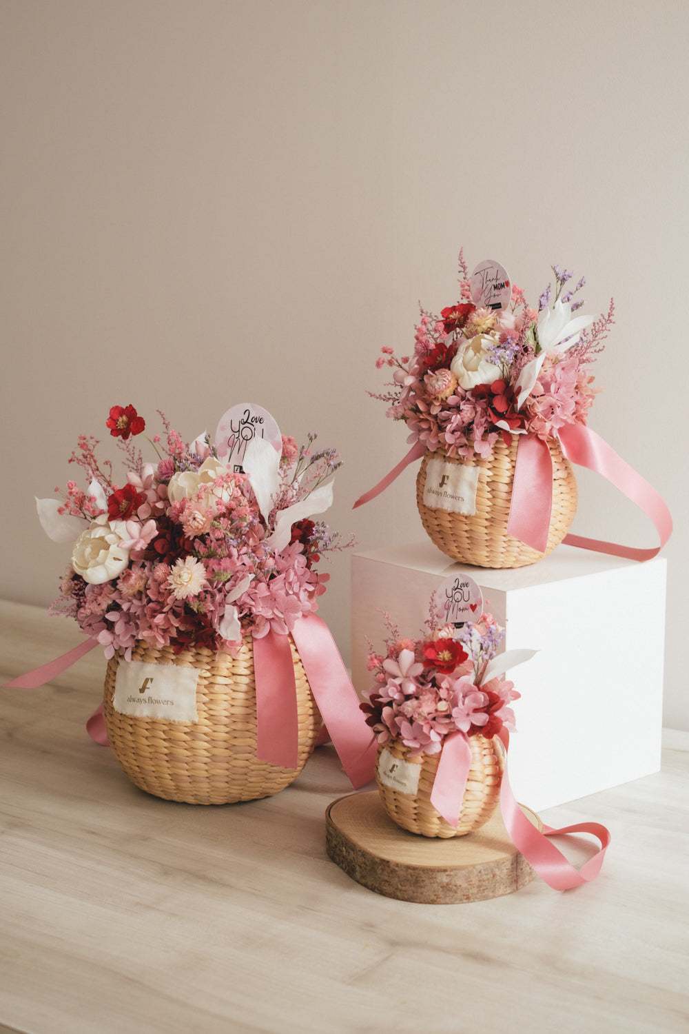◆数量限定◆Flower BAG No.2/カゴバッグアレンジ 5 Mom’s Colors Pink/ピンク ドライ&プリザーブドフラワー