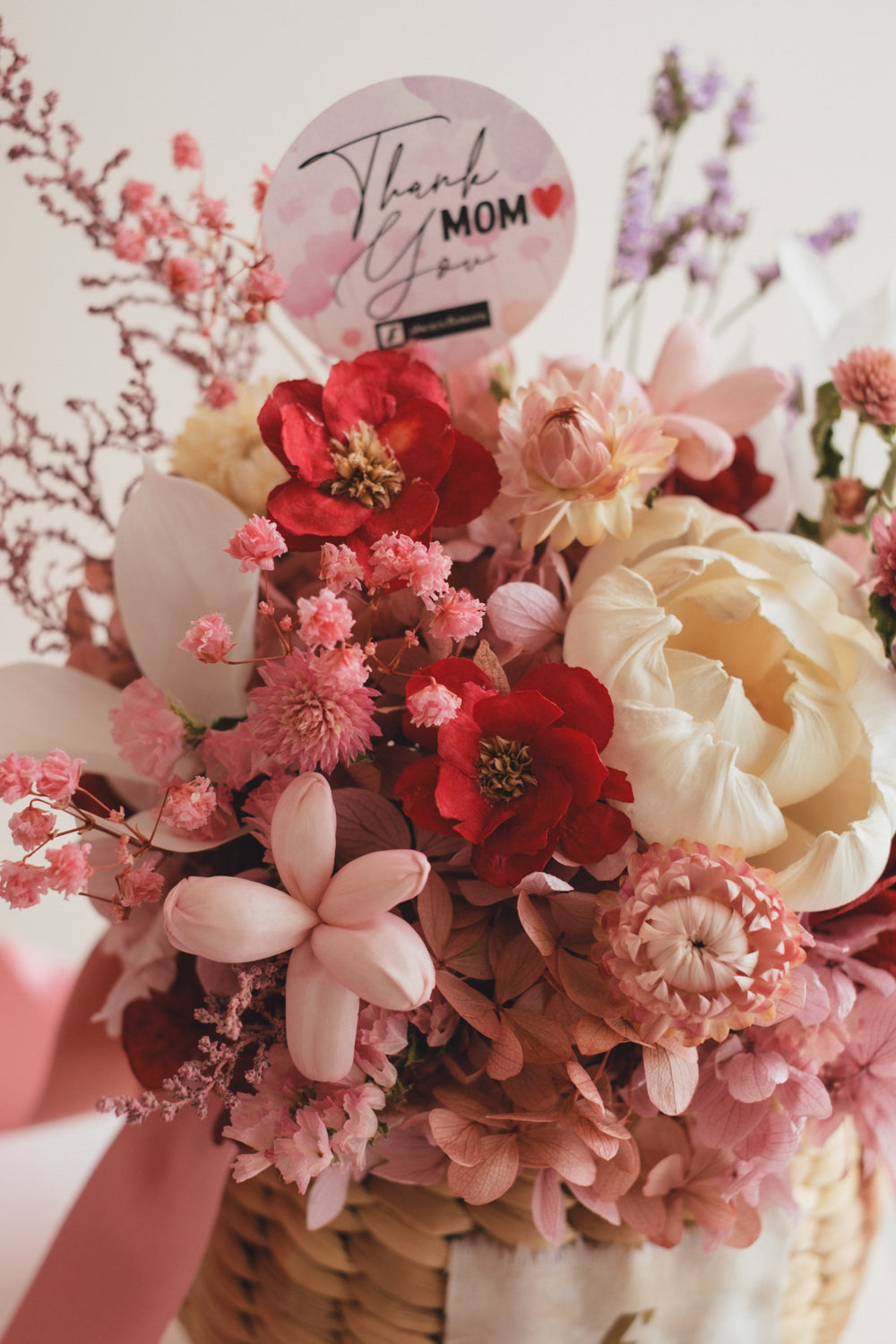 ◆数量限定◆Flower BAG No.2/カゴバッグアレンジ 5 Mom’s Colors Pink/ピンク ドライ&プリザーブドフラワー