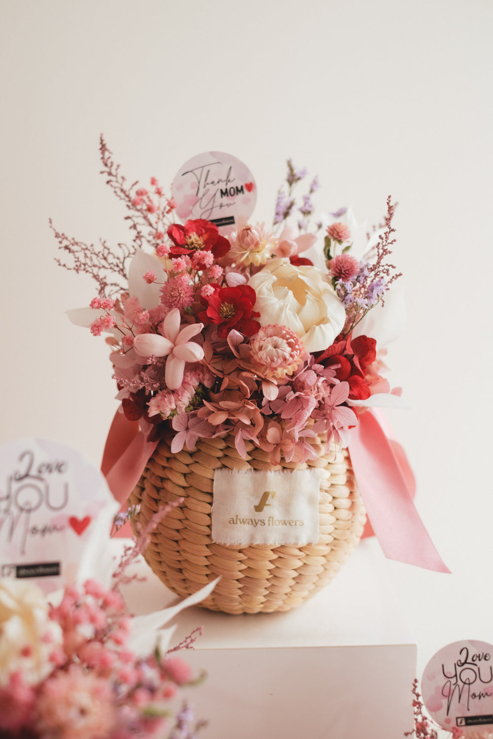 ◆数量限定◆Flower BAG No.2/カゴバッグアレンジ 5 Mom’s Colors Pink/ピンク ドライ&プリザーブドフラワー