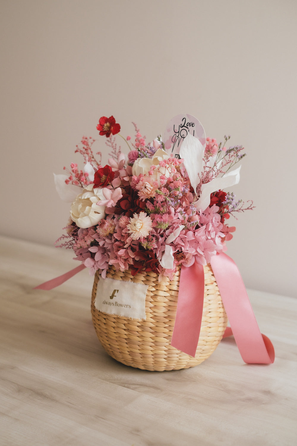 ◆数量限定◆Flower BAG No.2/カゴバッグアレンジ 5 Mom’s Colors Pink/ピンク ドライ&プリザーブドフラワー