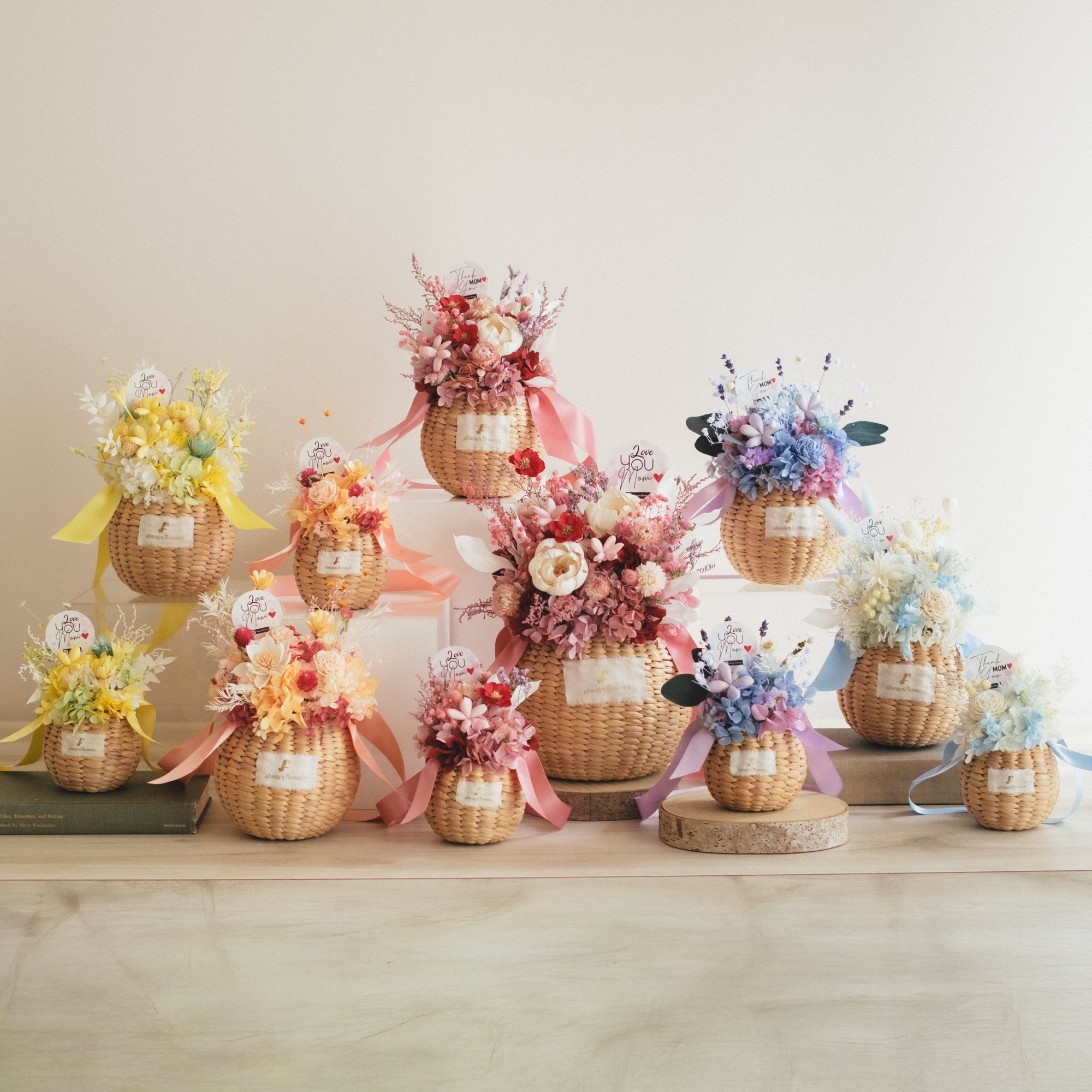 ◆母の日限定◆Flower BAG No.2/カゴバッグアレンジ 5 Mom’s Colors Orange/ドライ&プリザーブドフラワー