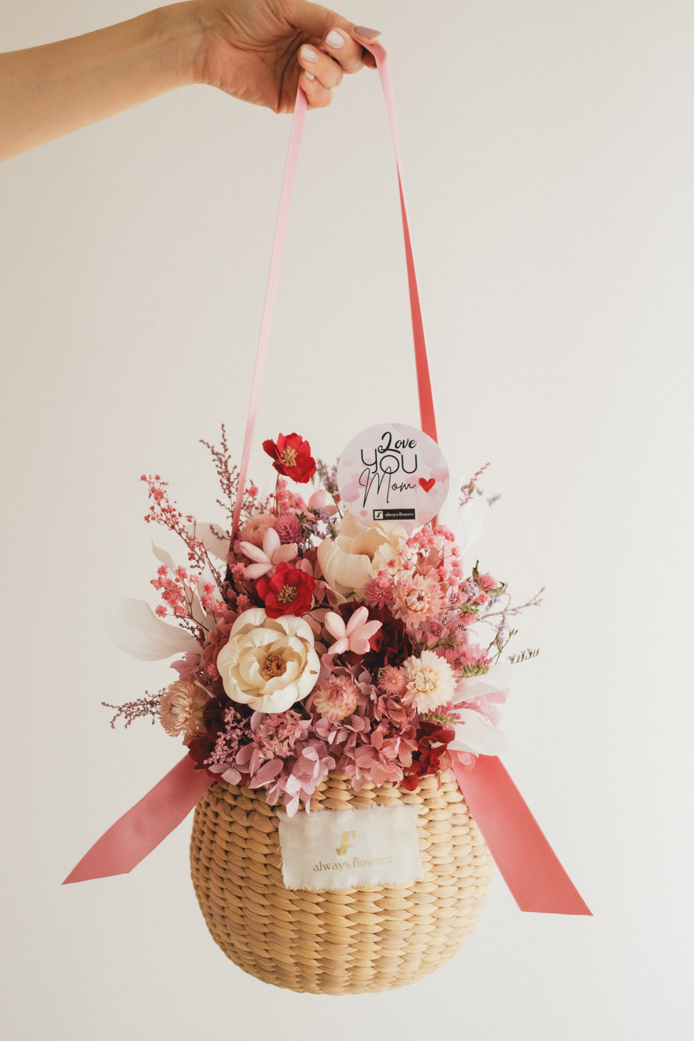 ◆数量限定◆Flower BAG No.2/カゴバッグアレンジ 5 Mom’s Colors Pink/ピンク ドライ&プリザーブドフラワー
