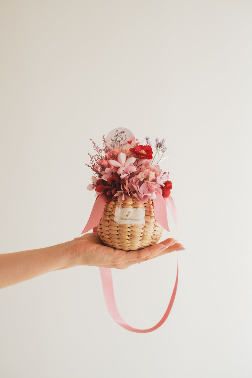 ◆数量限定◆Flower BAG No.2/カゴバッグアレンジ 5 Mom’s Colors Pink/ピンク ドライ&プリザーブドフラワー