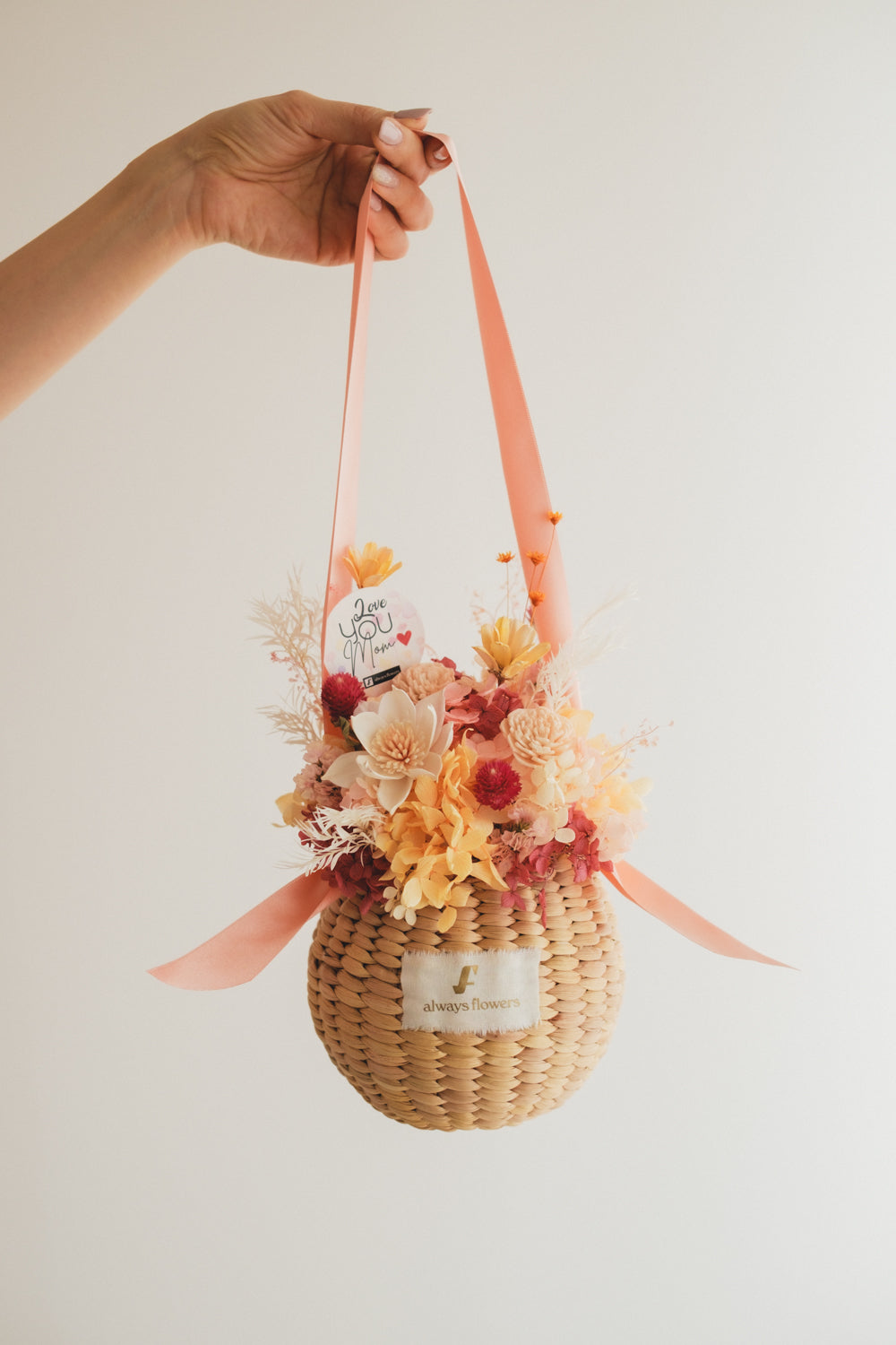 ◆母の日限定◆Flower BAG No.2/カゴバッグアレンジ 5 Mom’s Colors Orange/ドライ&プリザーブドフラワー