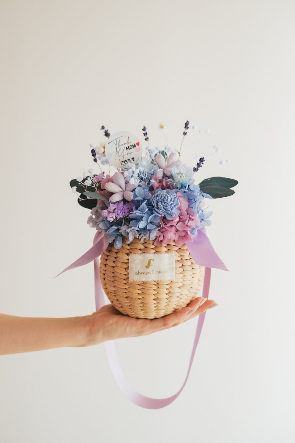 ◆母の日限定◆Flower BAG No.2/カゴバッグアレンジ 5 Mom’s Colors Blue/ブルー ドライ&プリザーブドフラワー