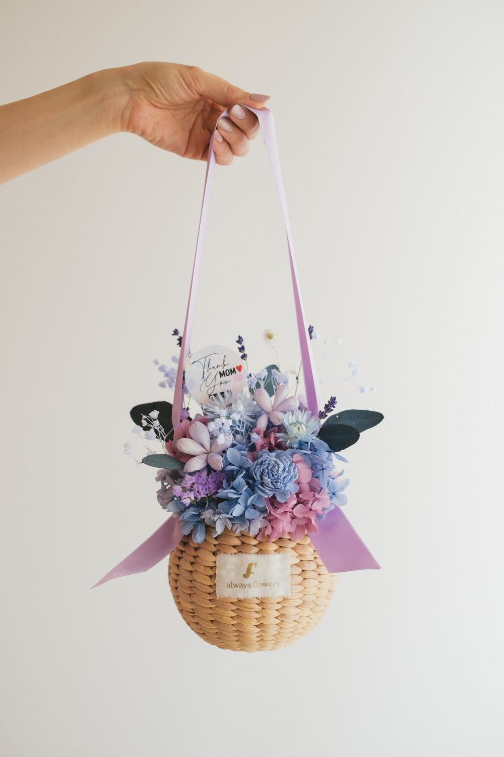 ◆母の日限定◆Flower BAG No.2/カゴバッグアレンジ 5 Mom’s Colors Blue/ブルー ドライ&プリザーブドフラワー