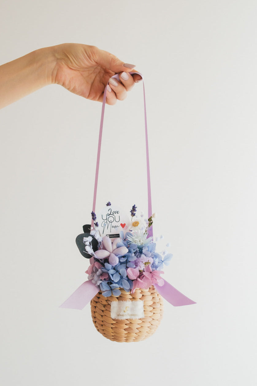 ◆母の日限定◆Flower BAG No.2/カゴバッグアレンジ 5 Mom’s Colors Blue/ブルー ドライ&プリザーブドフラワー