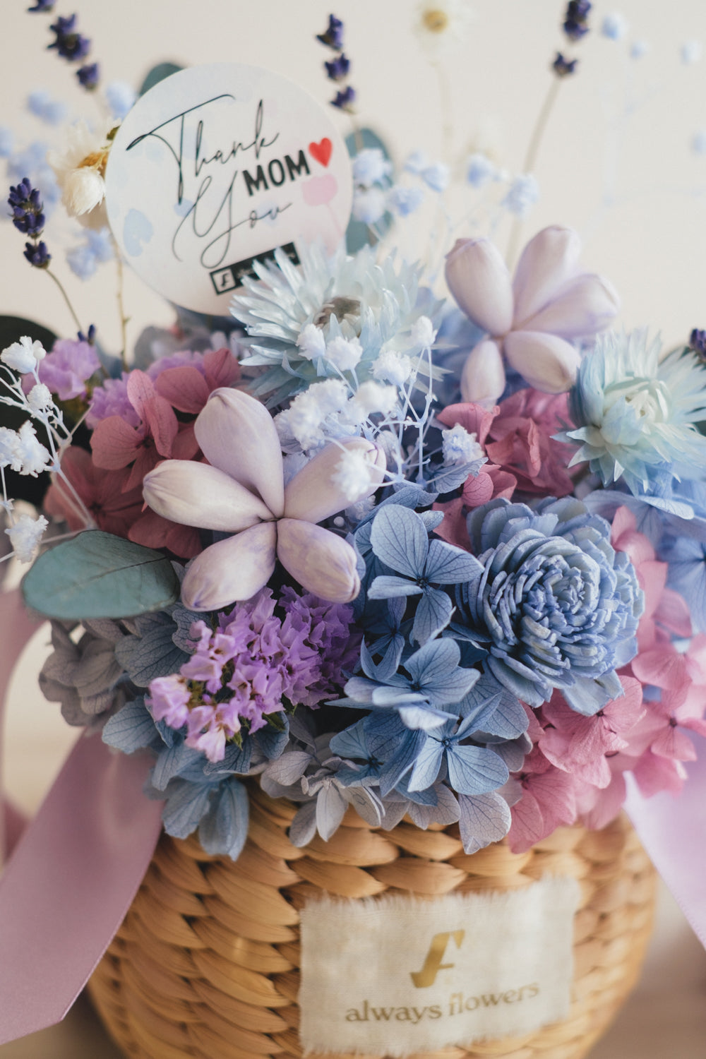 ◆母の日限定◆Flower BAG No.2/カゴバッグアレンジ 5 Mom’s Colors Blue/ブルー ドライ&プリザーブドフラワー