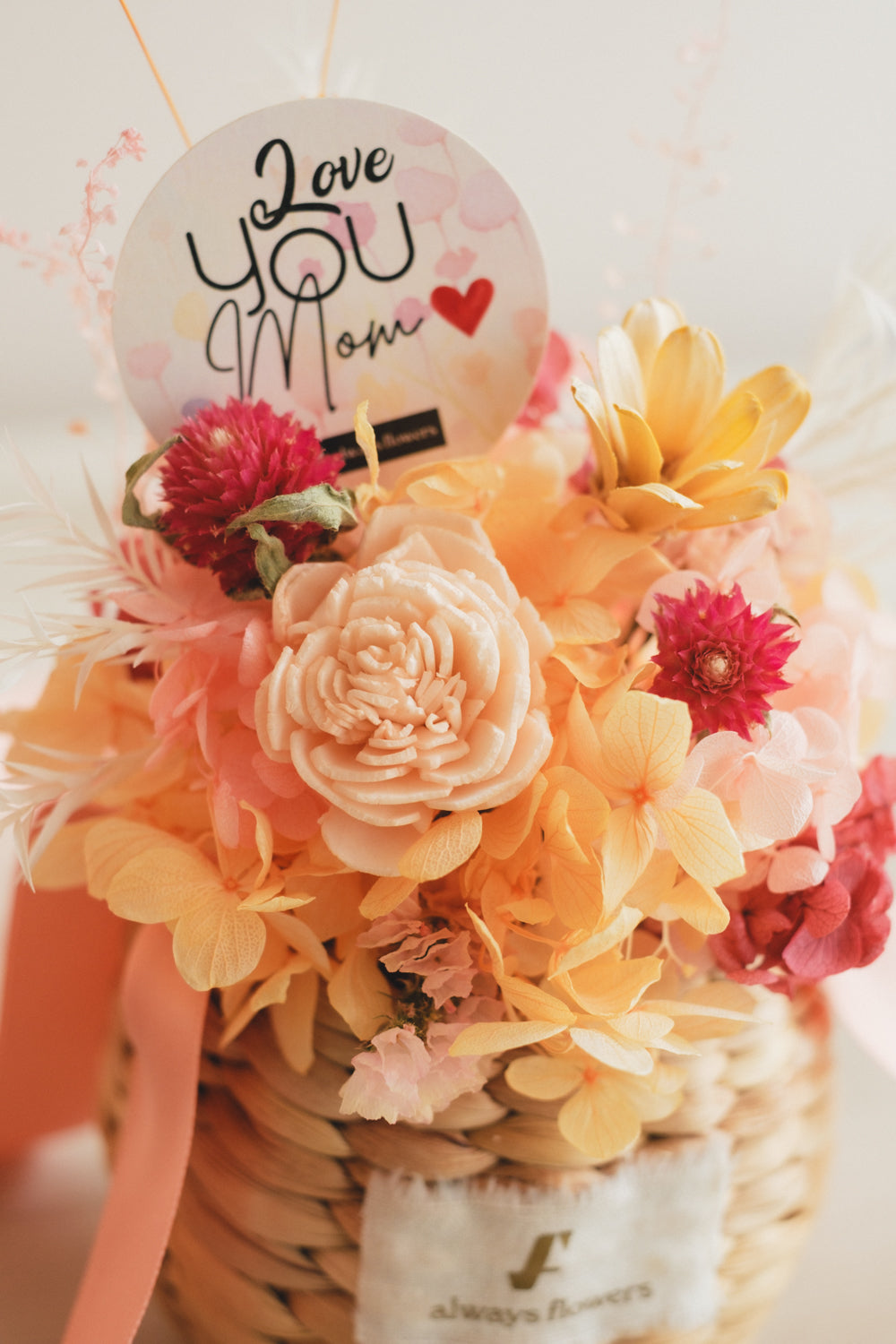 ◆母の日限定◆Flower BAG No.2/カゴバッグアレンジ 5 Mom’s Colors Orange/ドライ&プリザーブドフラワー