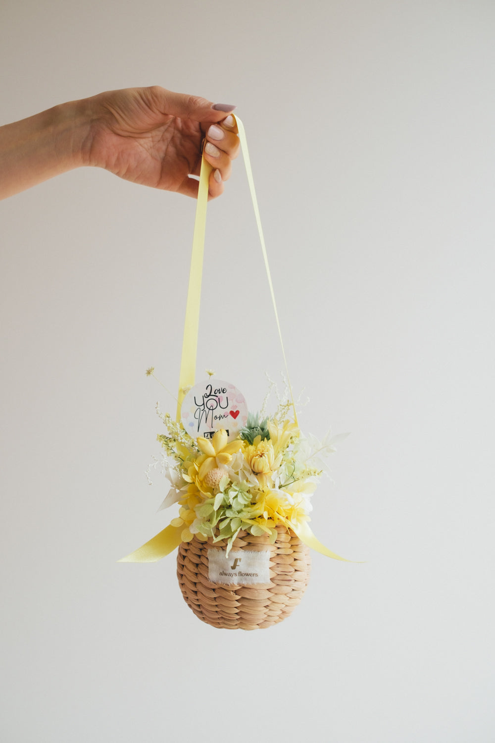 ◆数量限定◆Flower BAG No.2/カゴバッグアレンジ 5 Mom’s Colors Yellow/イエロー ドライ&プリザーブドフラワー