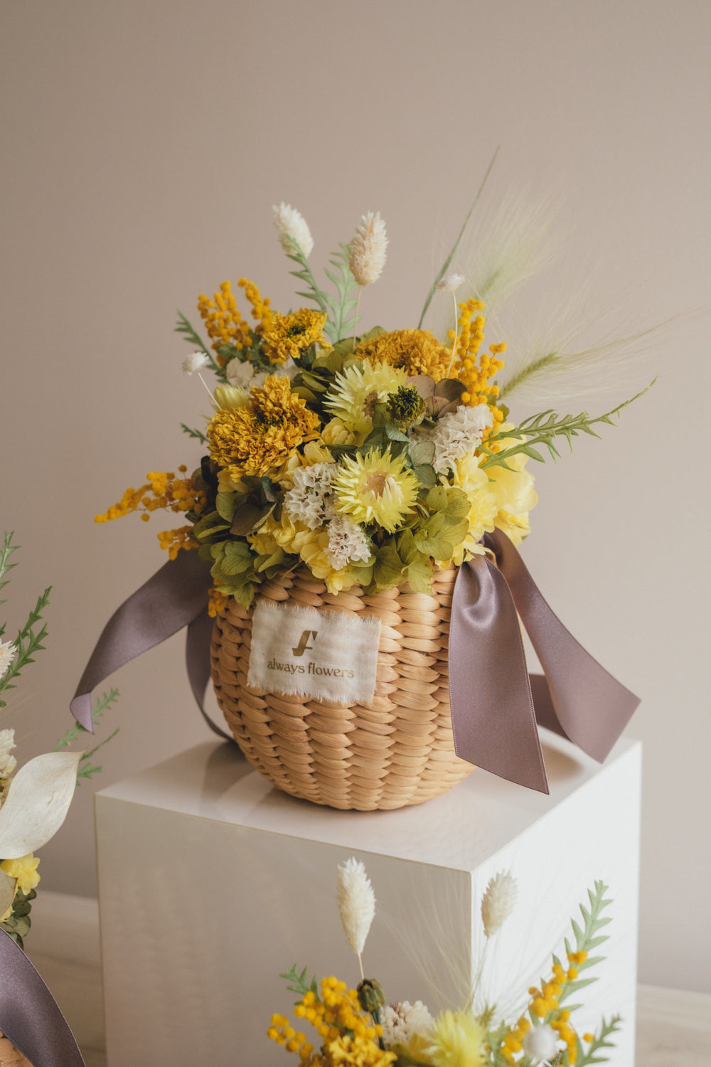 ◆季節限定◆Flower BAG No.2/カゴバッグアレンジ ディープイエロー/ドライ&プリザーブドフラワー/父の日ギフト