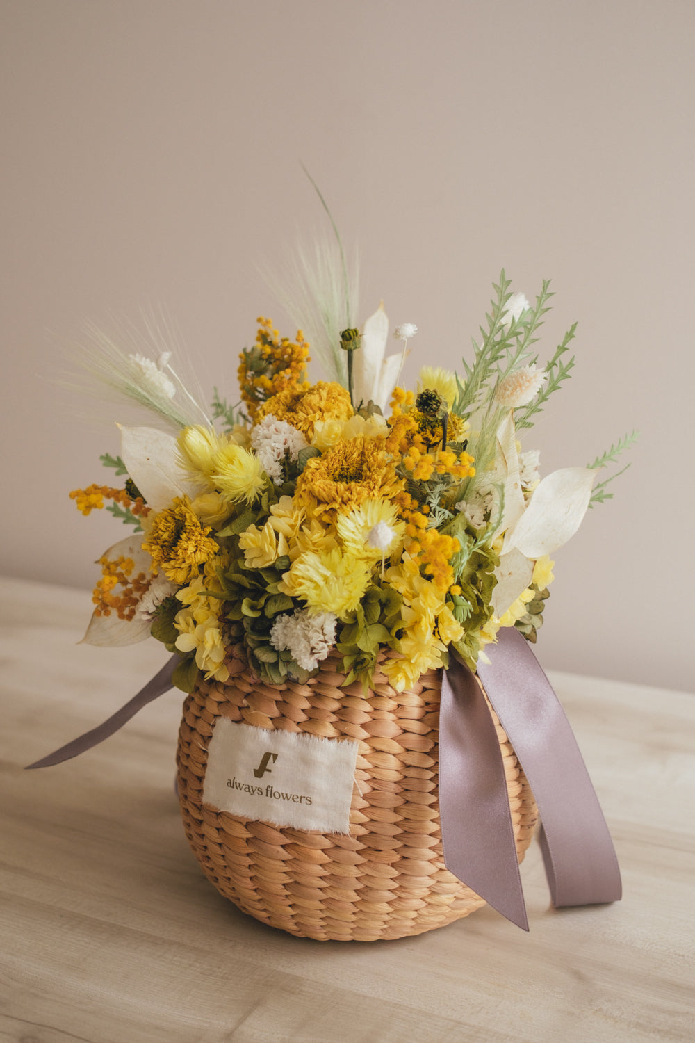 ◆季節限定◆Flower BAG No.2/カゴバッグアレンジ ディープイエロー/ドライ&プリザーブドフラワー/父の日ギフト
