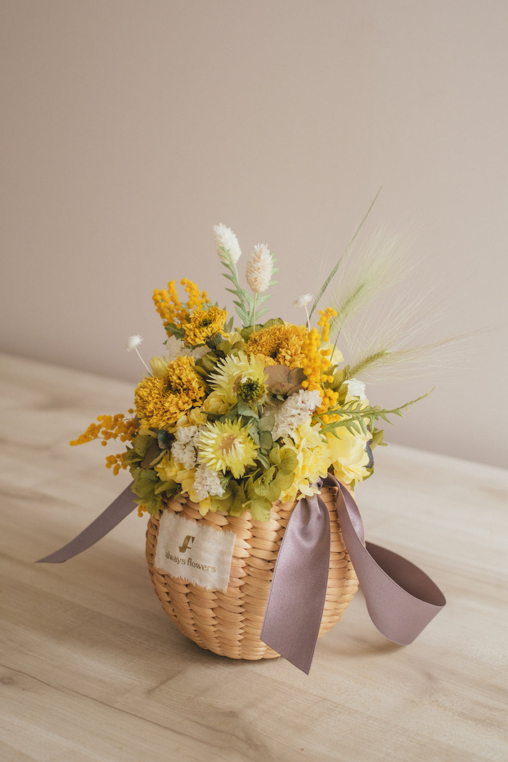 ◆季節限定◆Flower BAG No.2/カゴバッグアレンジ ディープイエロー/ドライ&プリザーブドフラワー/父の日ギフト