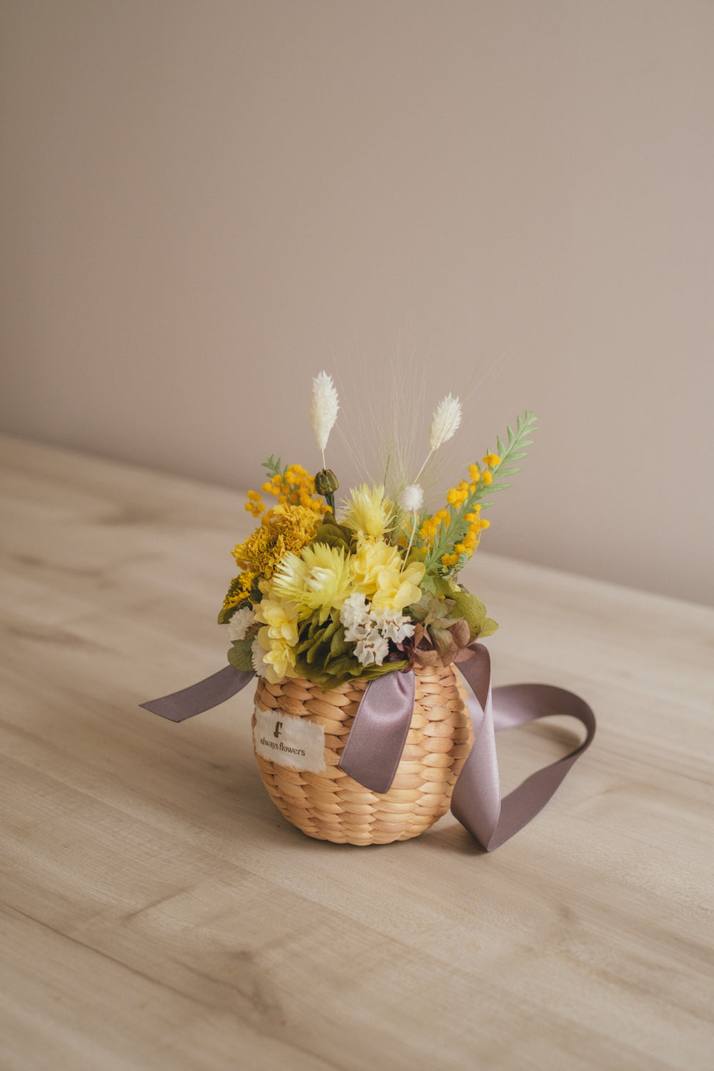 ◆季節限定◆Flower BAG No.2/カゴバッグアレンジ ディープイエロー/ドライ&プリザーブドフラワー/父の日ギフト