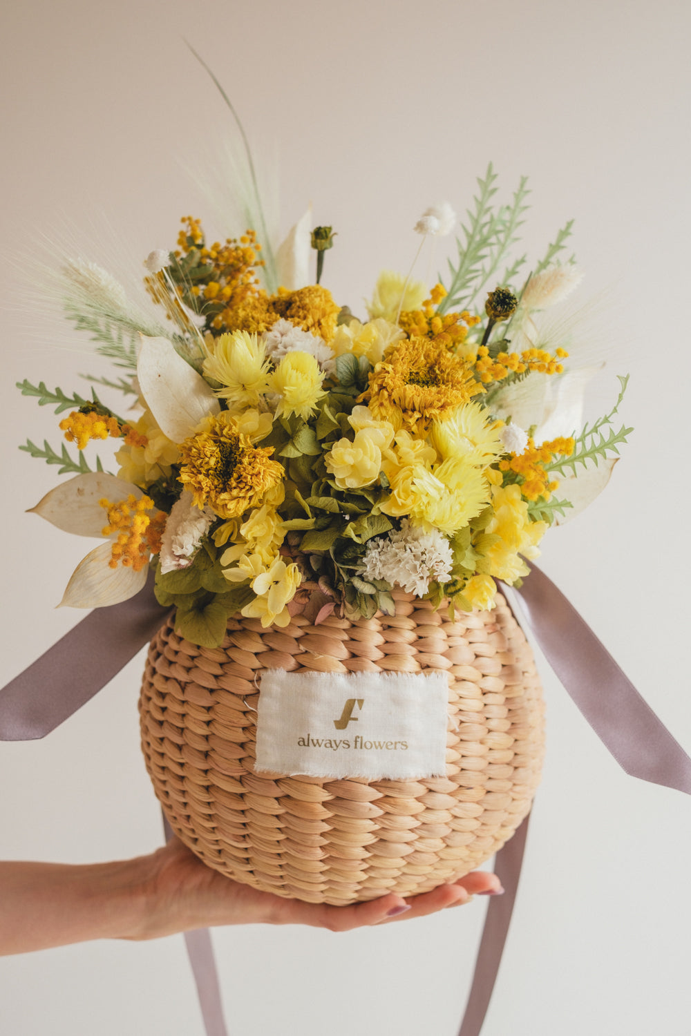 ◆季節限定◆Flower BAG No.2/カゴバッグアレンジ ディープイエロー/ドライ&プリザーブドフラワー/父の日ギフト