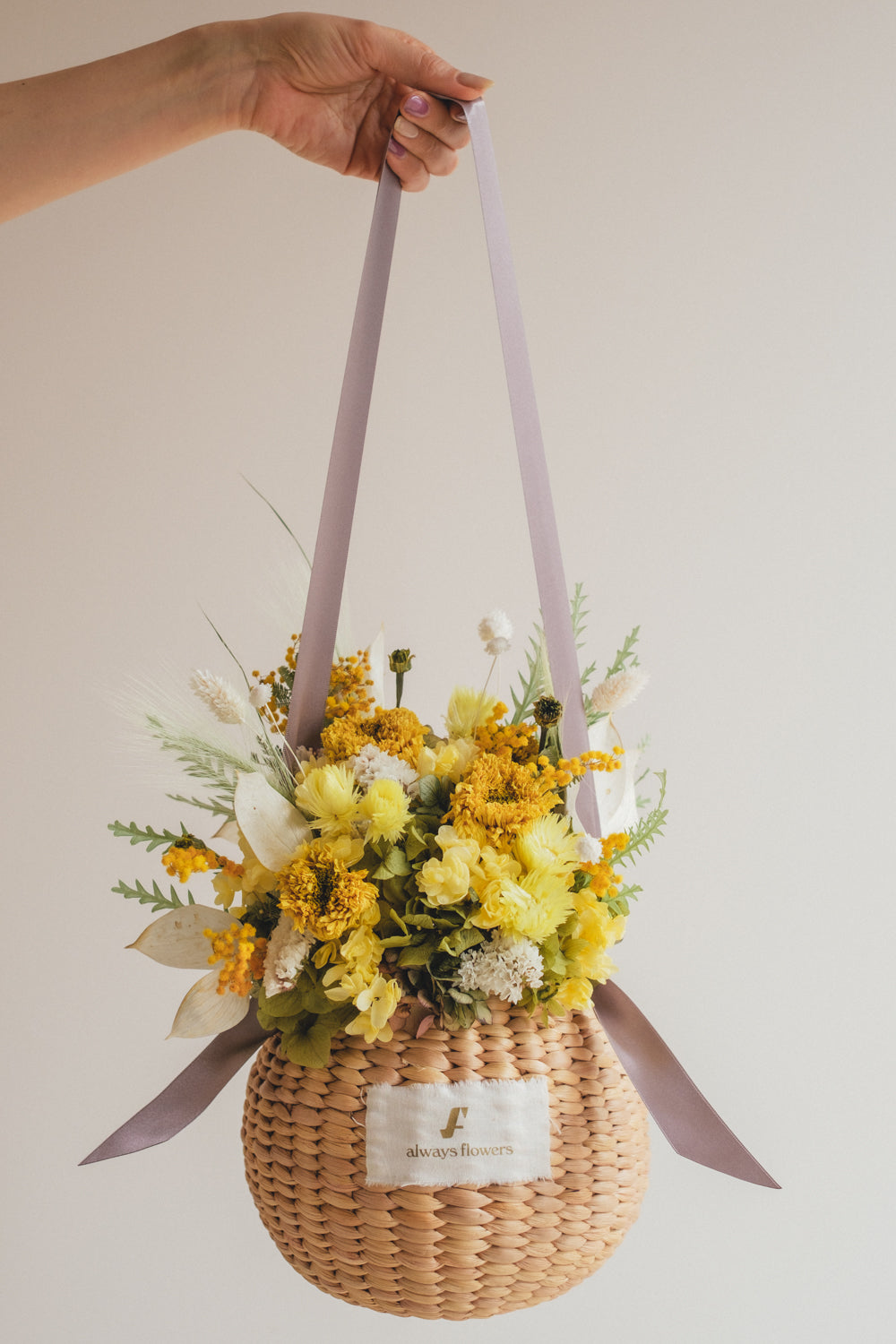 ◆季節限定◆Flower BAG No.2/カゴバッグアレンジ ディープイエロー/ドライ&プリザーブドフラワー/父の日ギフト