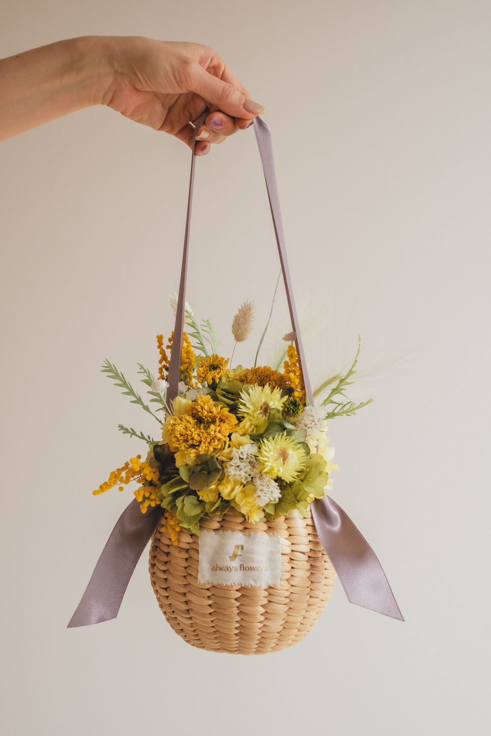◆季節限定◆Flower BAG No.2/カゴバッグアレンジ ディープイエロー/ドライ&プリザーブドフラワー/父の日ギフト