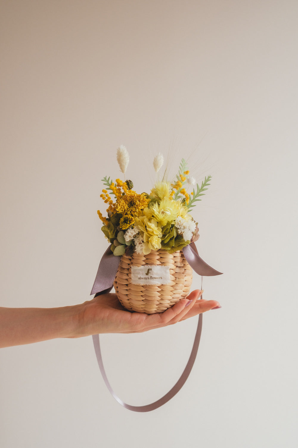 ◆季節限定◆Flower BAG No.2/カゴバッグアレンジ ディープイエロー/ドライ&プリザーブドフラワー/父の日ギフト