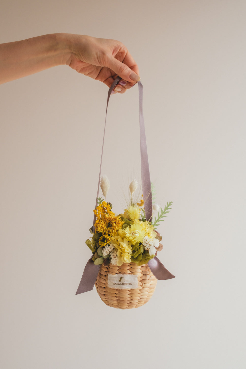 ◆季節限定◆Flower BAG No.2/カゴバッグアレンジ ディープイエロー/ドライ&プリザーブドフラワー/父の日ギフト