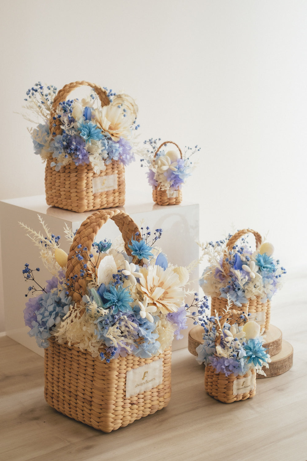 ◆季節限定デザイン◆Flower BAG No.3 /スクエアカゴバッグ コフレブルー/ドライ・プリザーブドフラワー