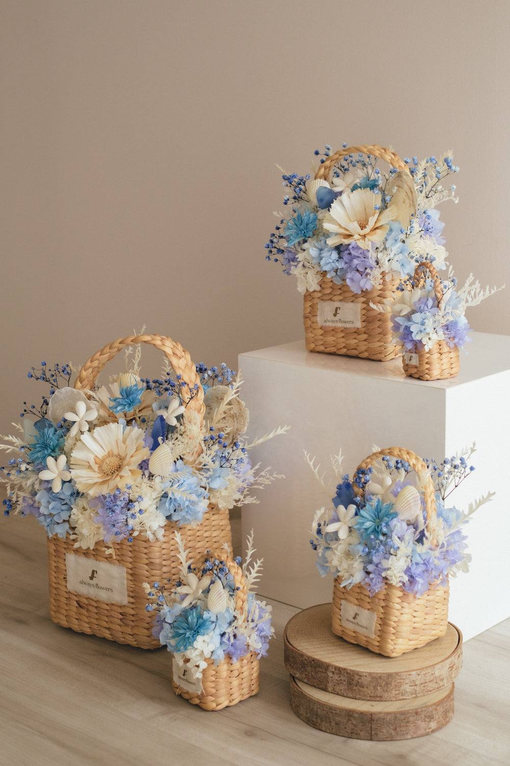 ◆季節限定デザイン◆Flower BAG No.3 /スクエアカゴバッグ コフレブルー/ドライ・プリザーブドフラワー