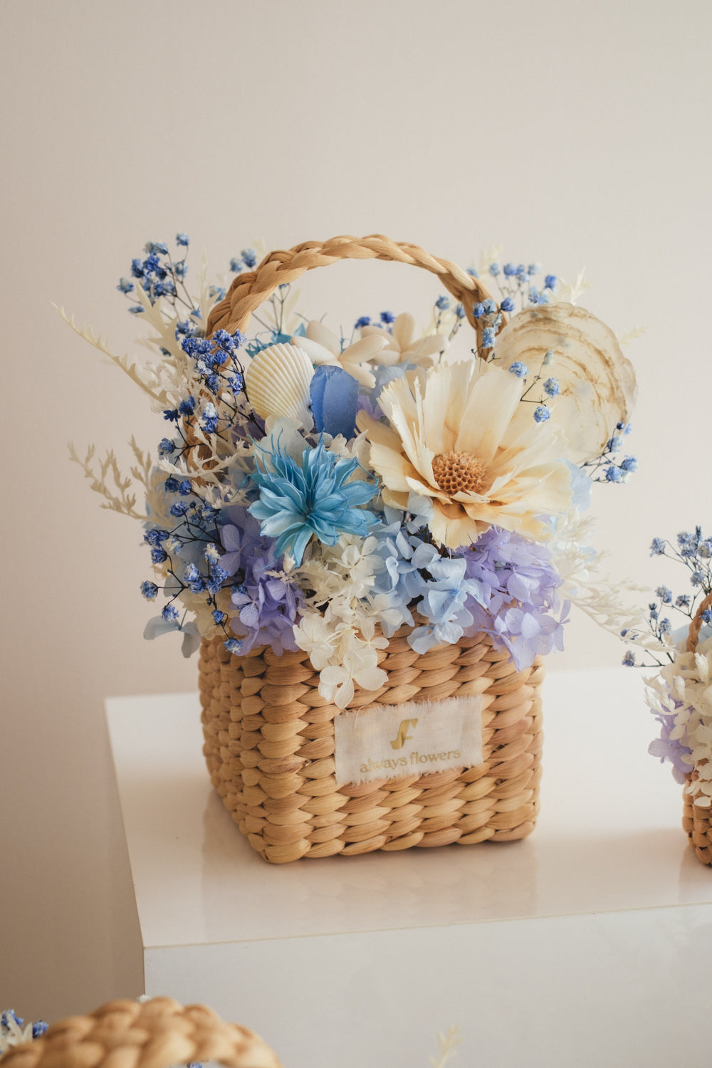 ◆季節限定デザイン◆Flower BAG No.3 /スクエアカゴバッグ コフレブルー/ドライ・プリザーブドフラワー