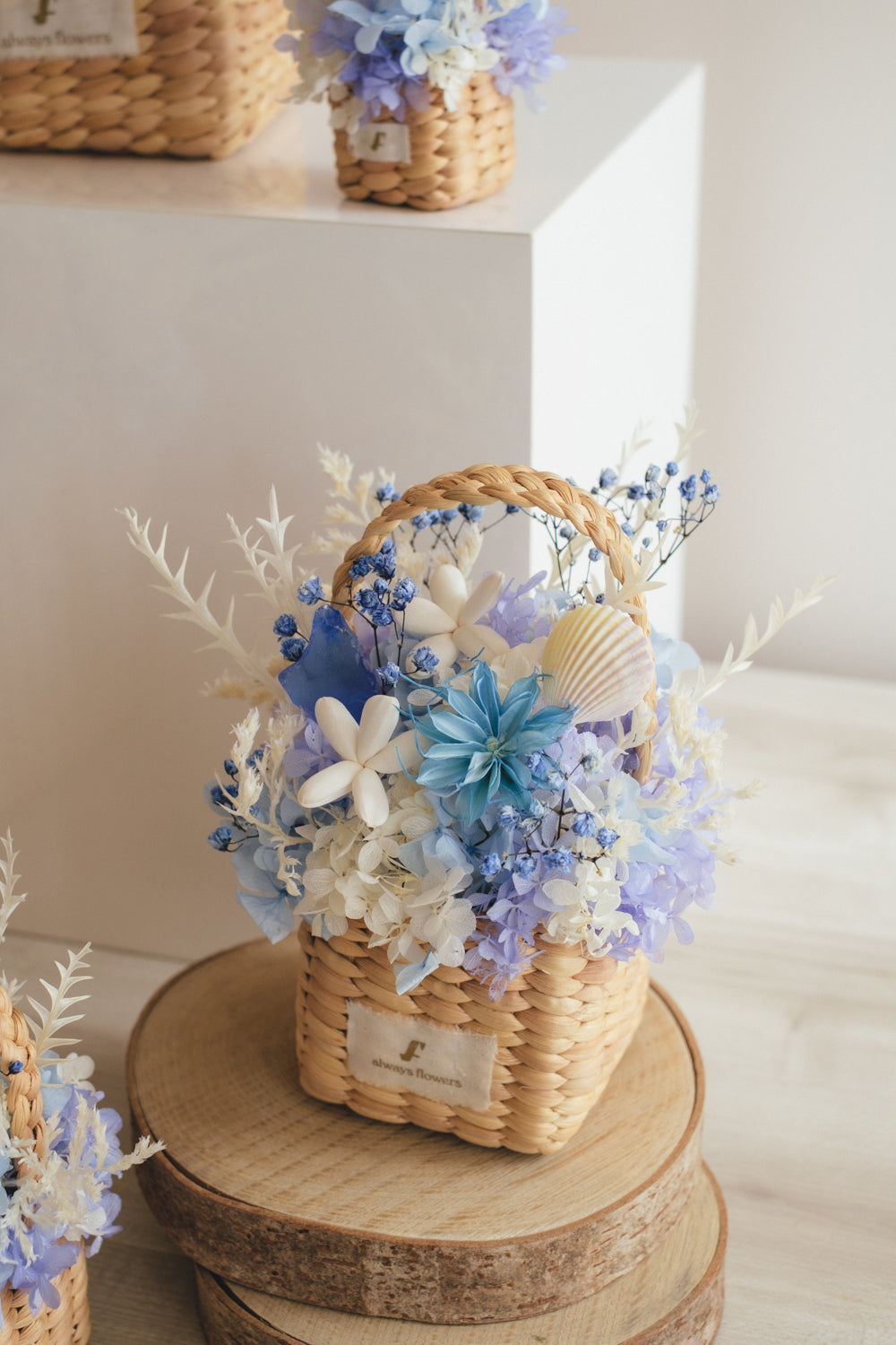 ◆季節限定デザイン◆Flower BAG No.3 /スクエアカゴバッグ コフレブルー/ドライ・プリザーブドフラワー
