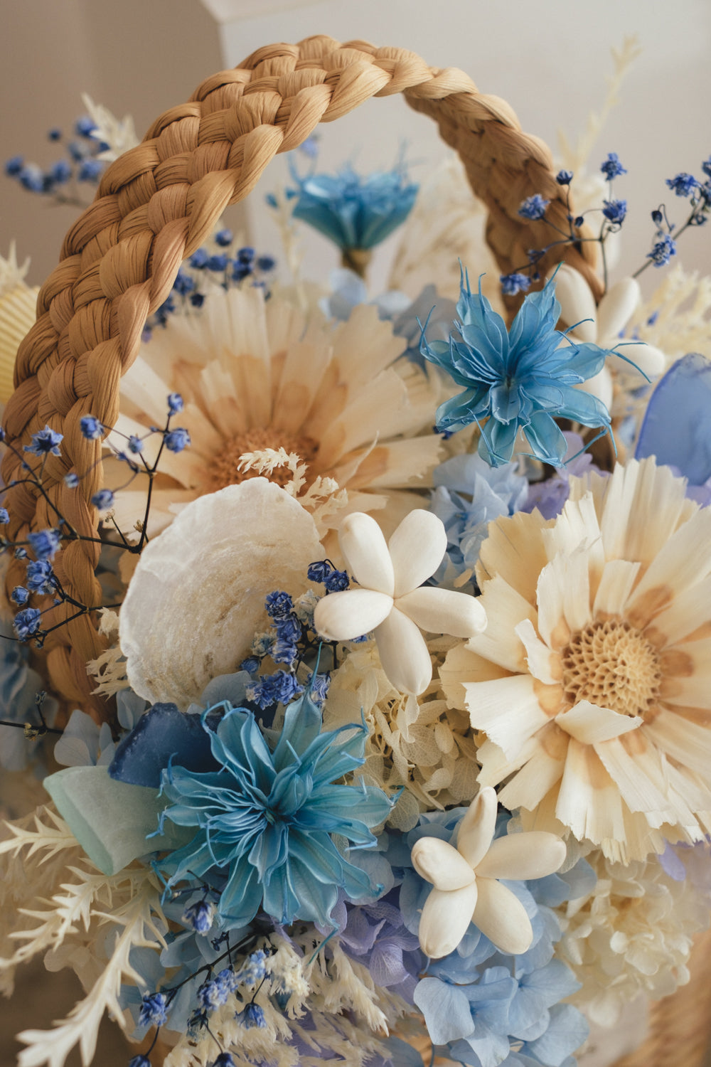 ◆季節限定デザイン◆Flower BAG No.3 /スクエアカゴバッグ コフレブルー/ドライ・プリザーブドフラワー