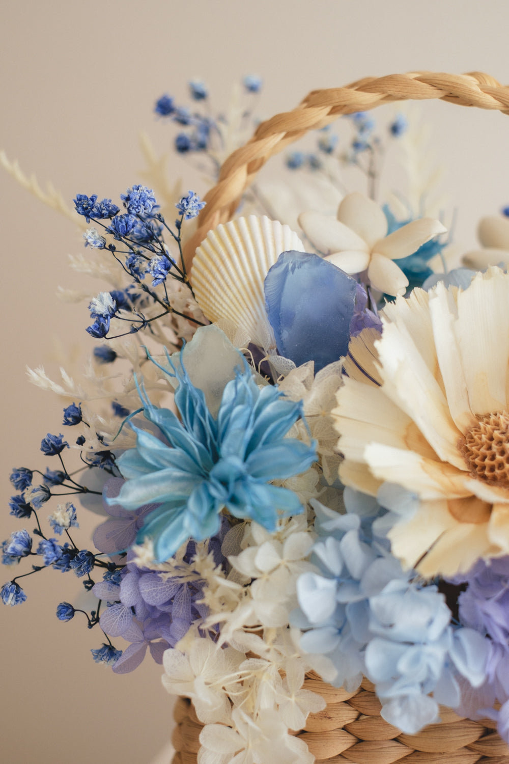 ◆季節限定デザイン◆Flower BAG No.3 /スクエアカゴバッグ コフレブルー/ドライ・プリザーブドフラワー