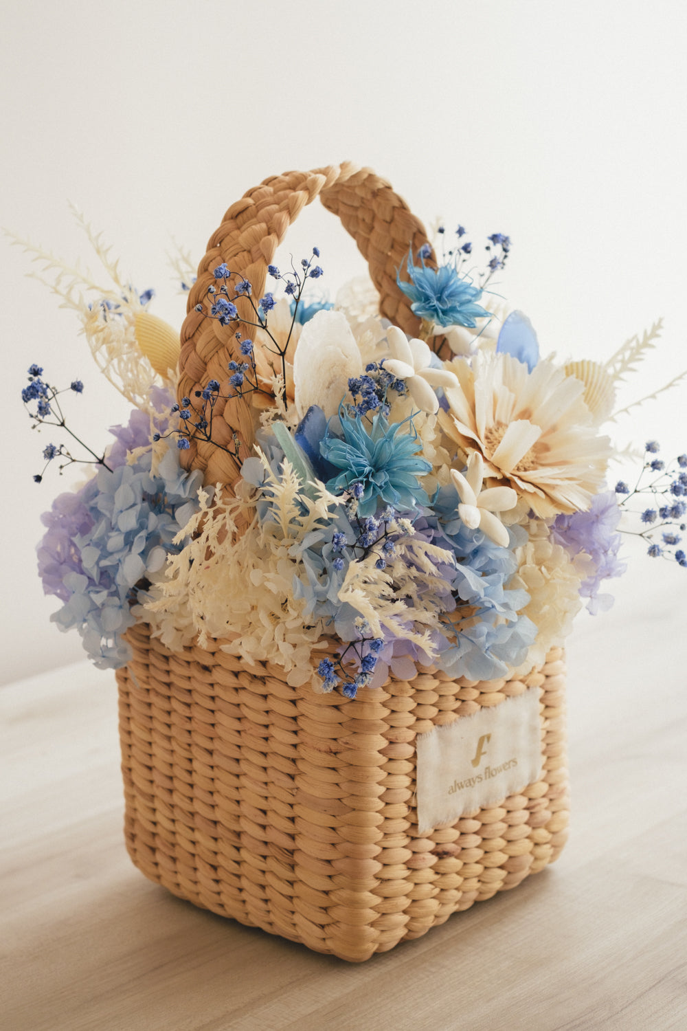 ◆季節限定デザイン◆Flower BAG No.3 /スクエアカゴバッグ コフレブルー/ドライ・プリザーブドフラワー