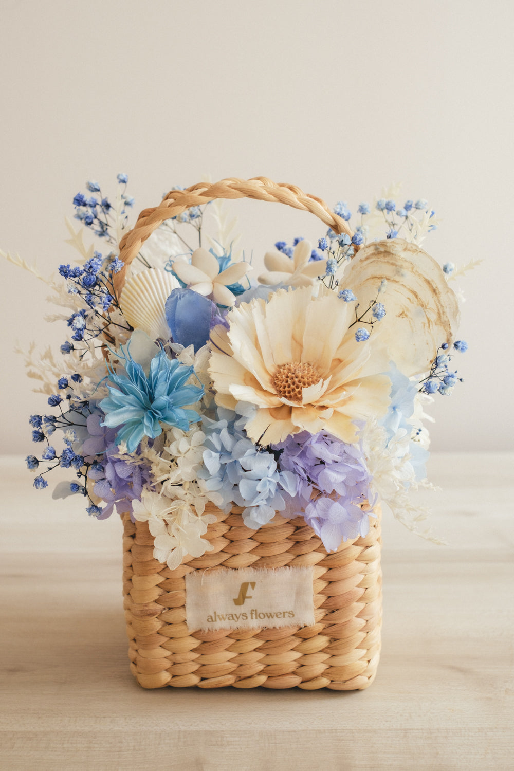 ◆季節限定デザイン◆Flower BAG No.3 /スクエアカゴバッグ コフレブルー/ドライ・プリザーブドフラワー