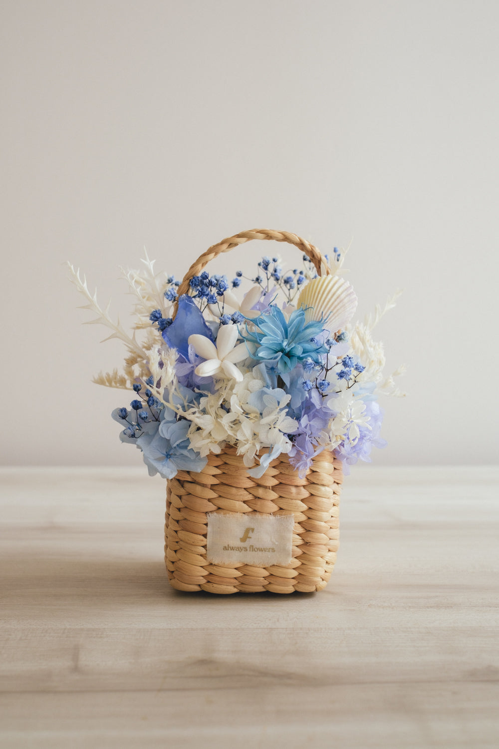 ◆季節限定デザイン◆Flower BAG No.3 /スクエアカゴバッグ コフレブルー/ドライ・プリザーブドフラワー