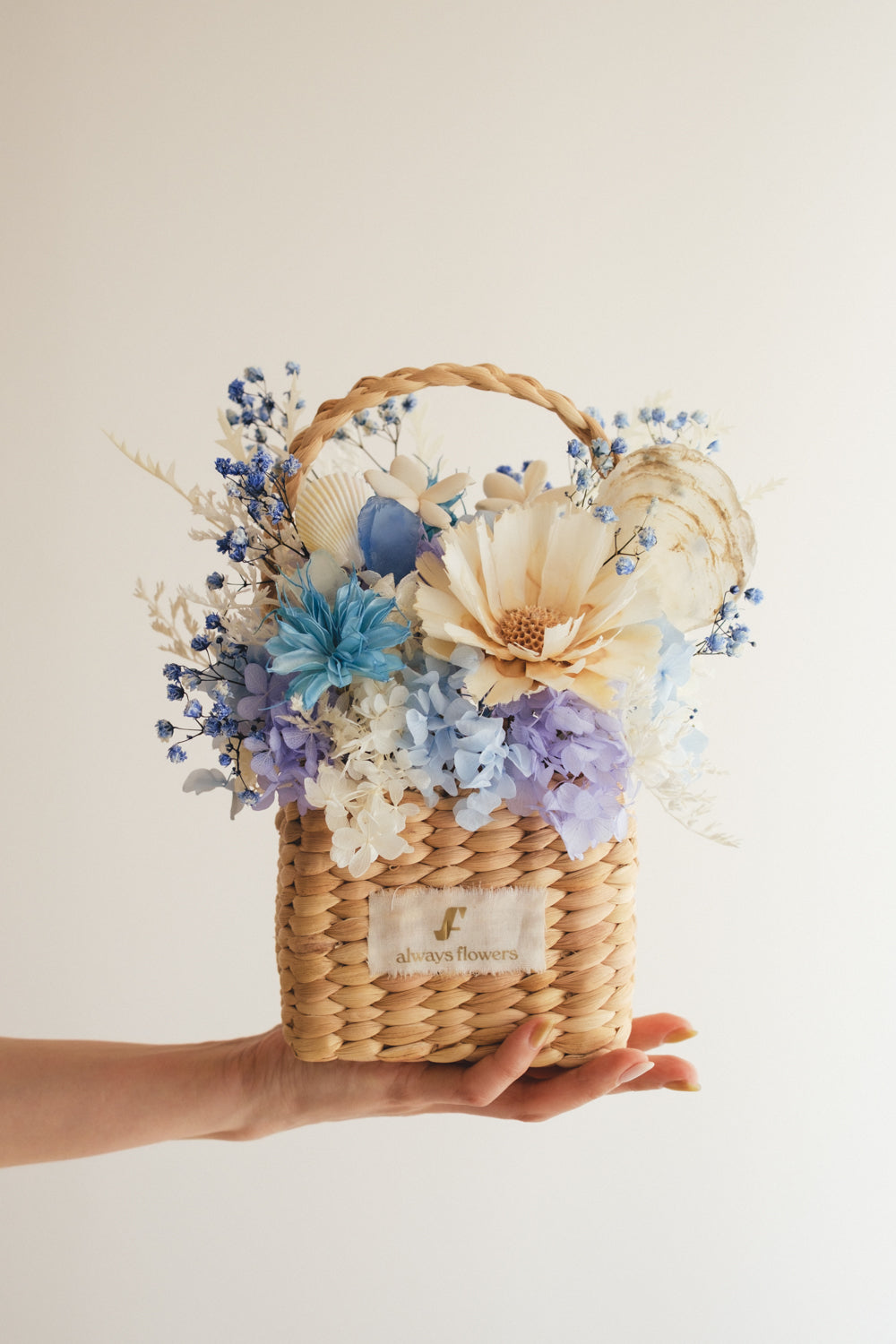 ◆季節限定デザイン◆Flower BAG No.3 /スクエアカゴバッグ コフレブルー/ドライ・プリザーブドフラワー