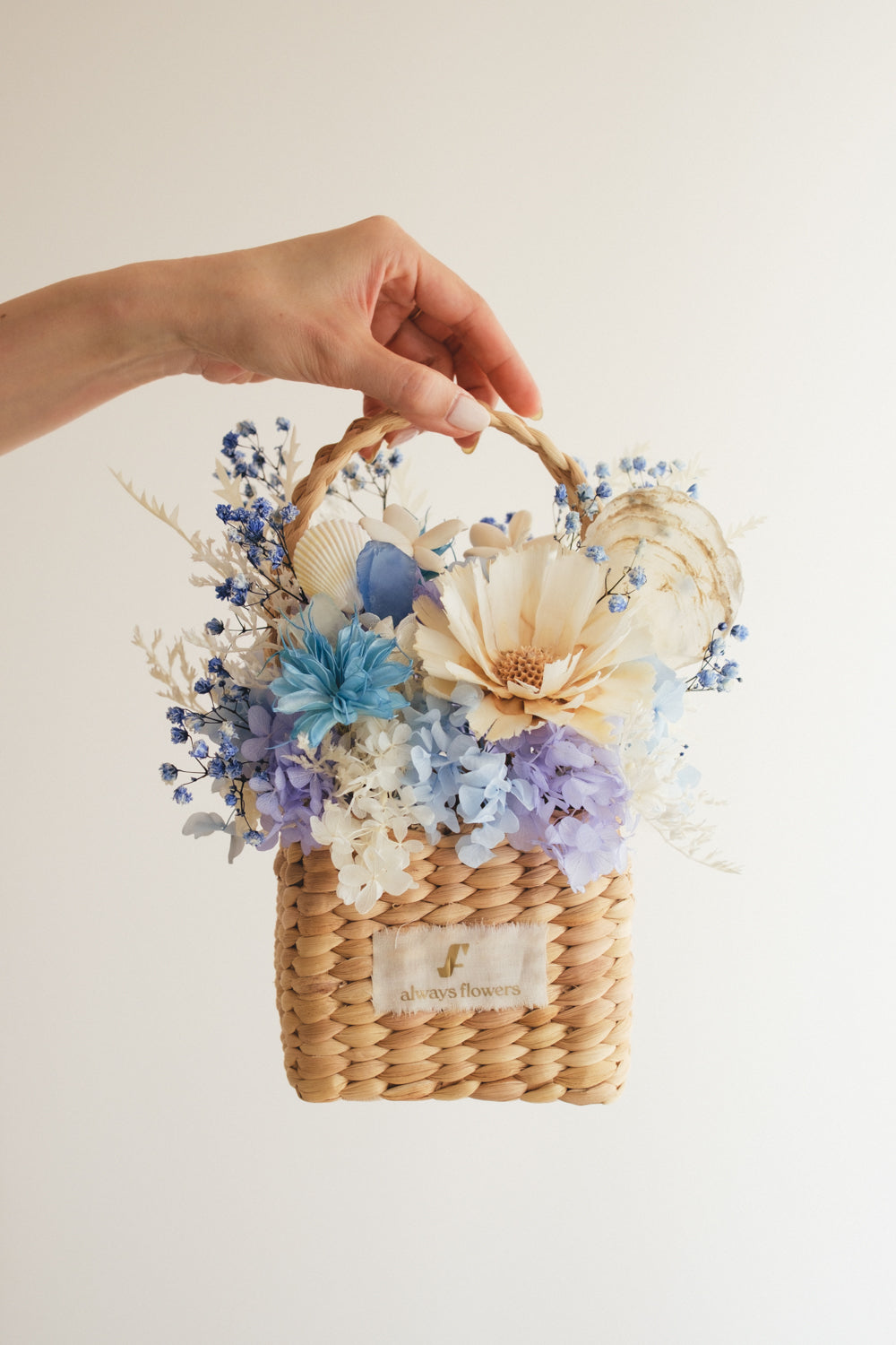 ◆季節限定デザイン◆Flower BAG No.3 /スクエアカゴバッグ コフレブルー/ドライ・プリザーブドフラワー