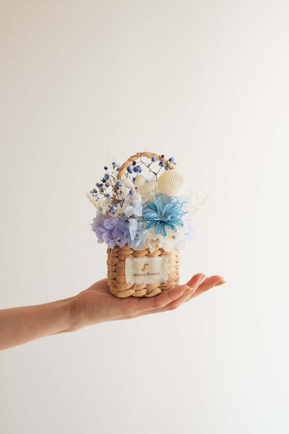 ◆季節限定デザイン◆Flower BAG No.3 /スクエアカゴバッグ コフレブルー/ドライ・プリザーブドフラワー