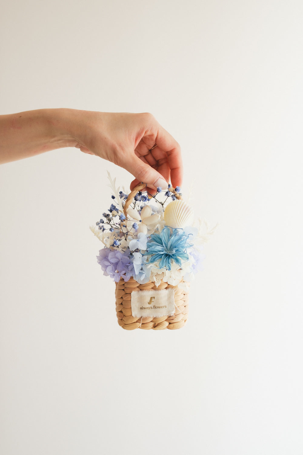◆季節限定デザイン◆Flower BAG No.3 /スクエアカゴバッグ コフレブルー/ドライ・プリザーブドフラワー