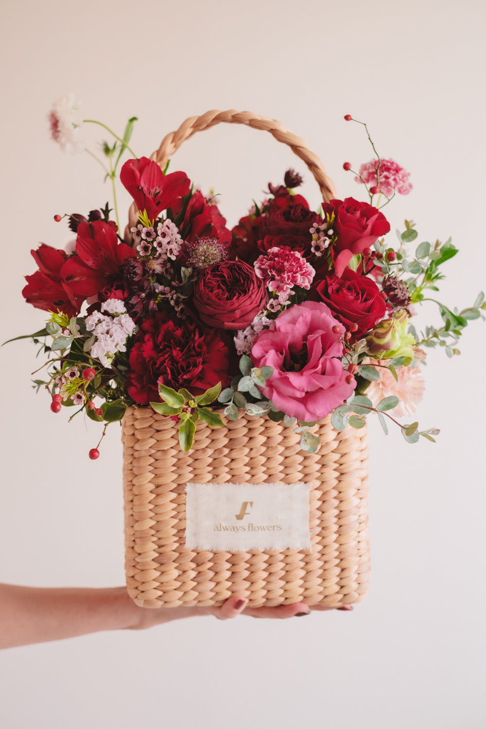 Flower BAG No.3 /スクエアカゴバッグ クラッシーレッド/生花