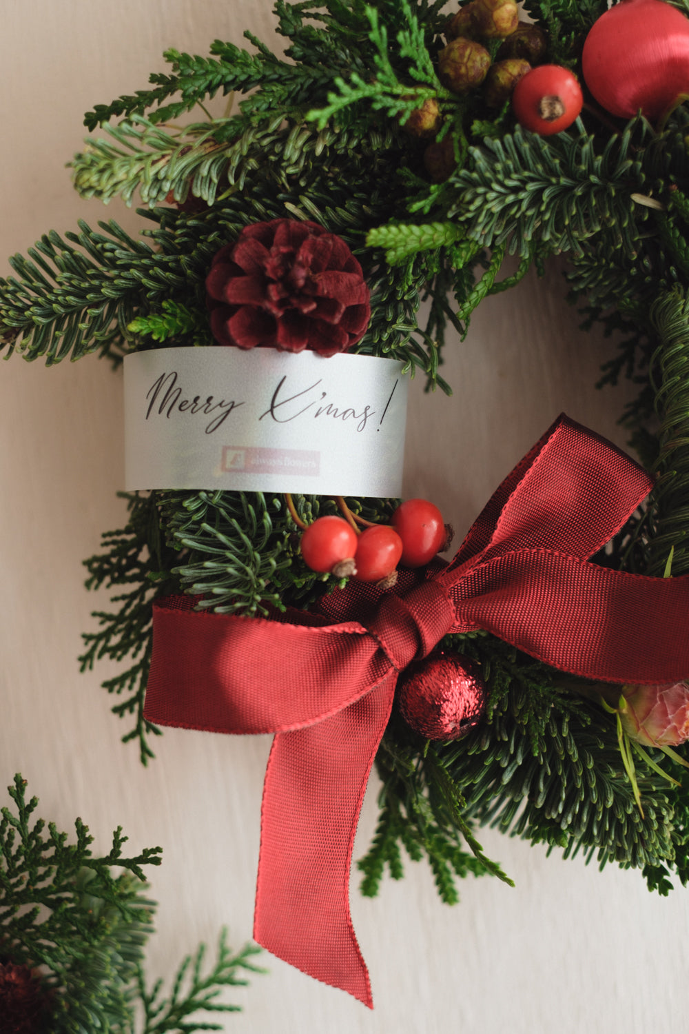 ◆11/26からお届け可能・クリスマス限定◆Round Wreath/ラウンドモミのリース ウォームホリデー/生花