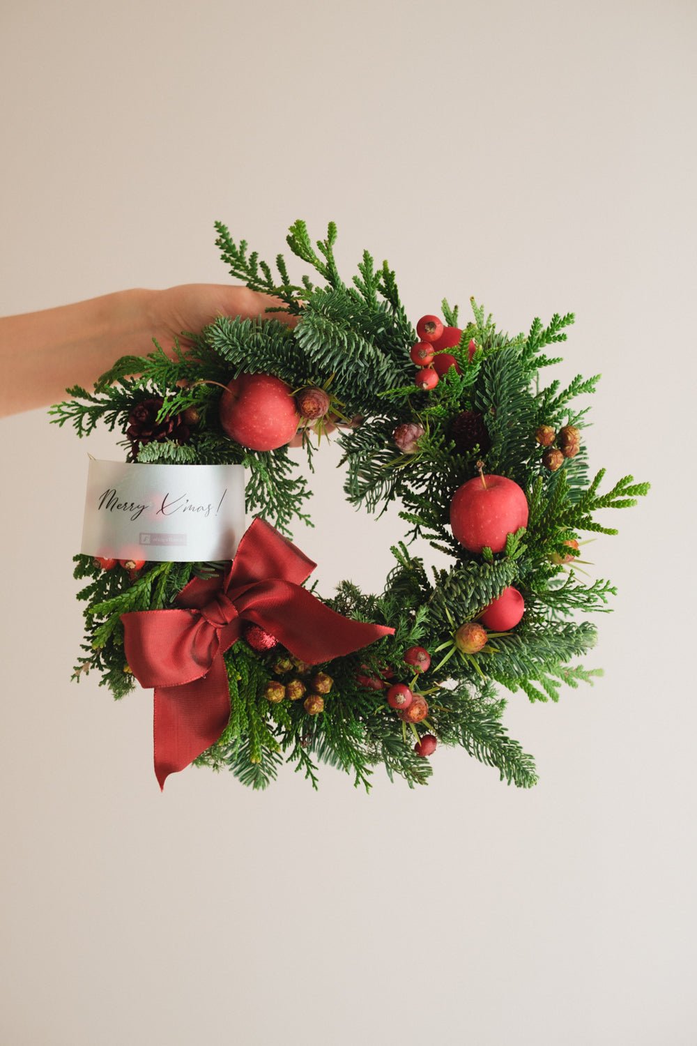 ◆11/26からお届け可能・クリスマス限定◆Round Wreath/ラウンドモミのリース ウォームホリデー/生花