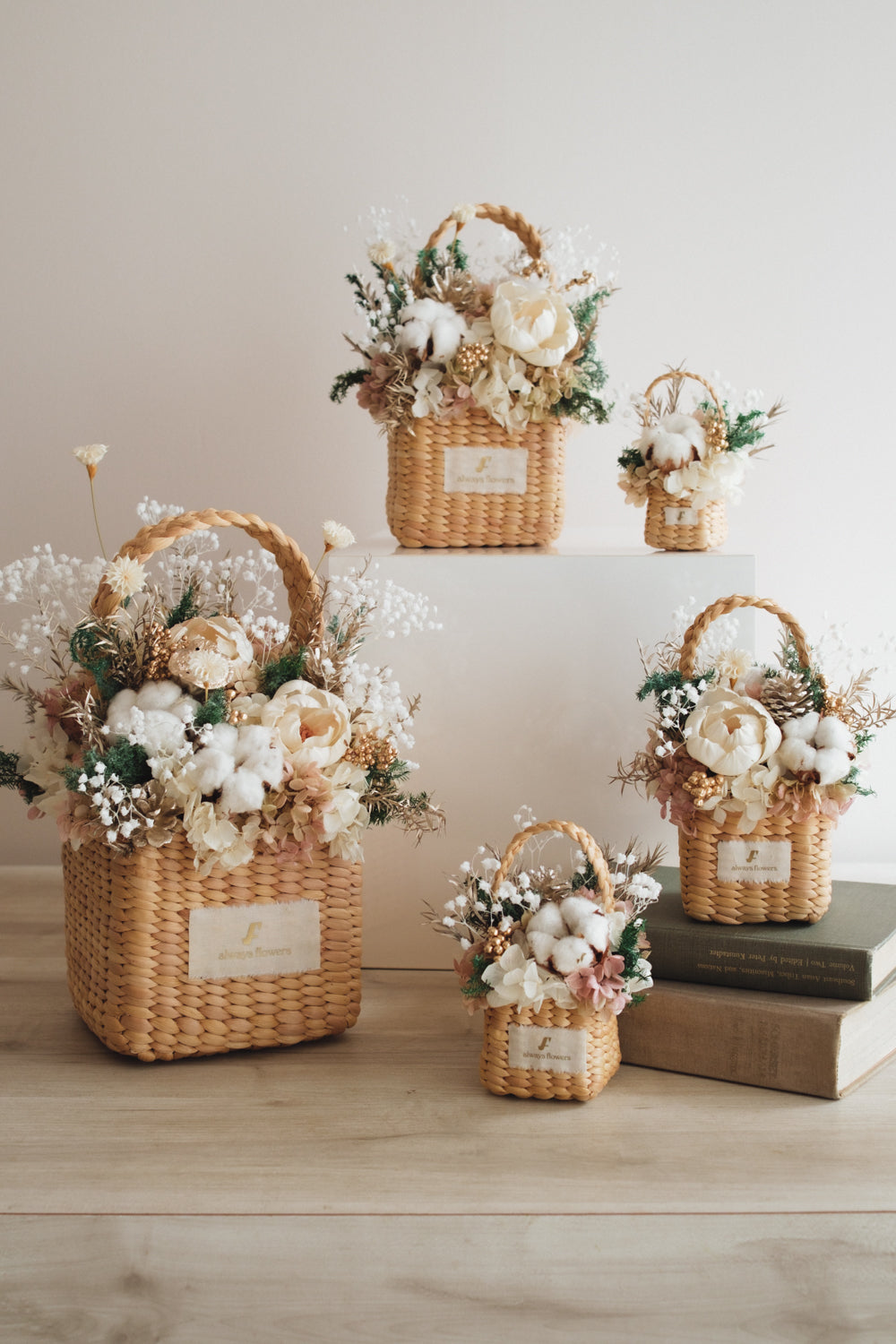 ◆クリスマス限定デザイン◆Flower BAG No.3 /スクエアカゴバッグ シャイニングスノー/ドライ・プリザーブドフラワー