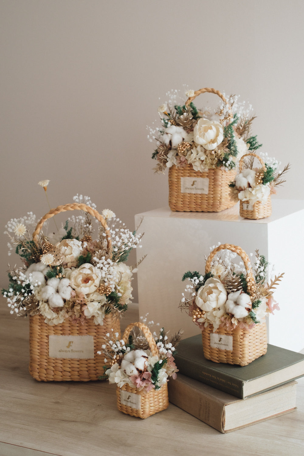 ◆クリスマス限定デザイン◆Flower BAG No.3 /スクエアカゴバッグ シャイニングスノー/ドライ・プリザーブドフラワー